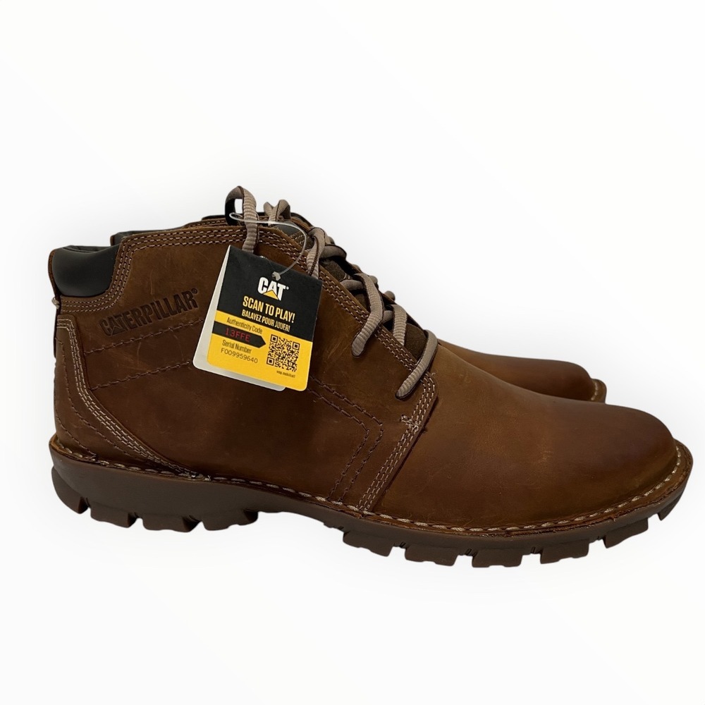 Caterpillar Men Elude Waterproof Chukka Boots Brown Leather P722227 Size 12